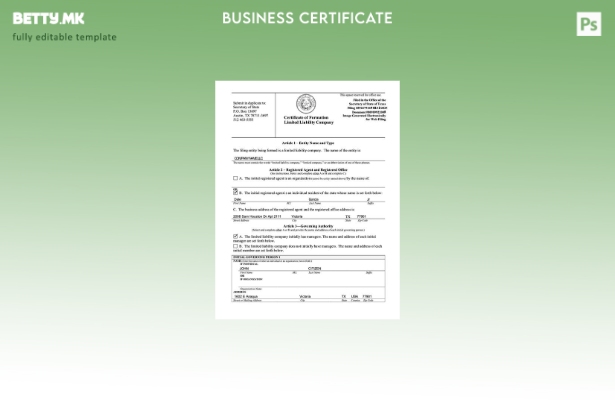 модерен стил САД сертификат за формирање компанија со ограничена одговорност Шаб